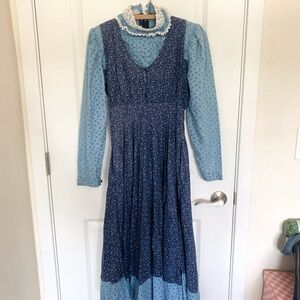 Gunne Sax Blue Long Sleeve Floral Dress